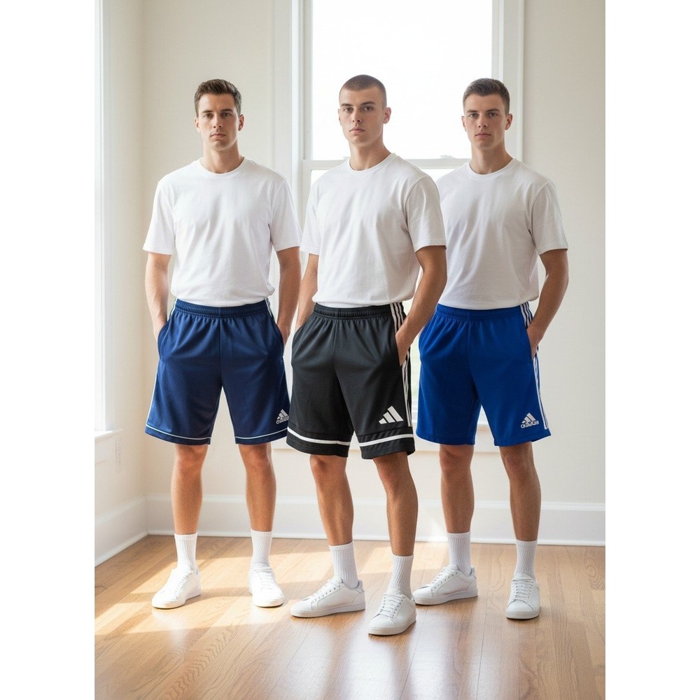 Adidas Mens Athletic Shorts Bundle 3 Pack Navy Black Royal Blue Climalite Size M